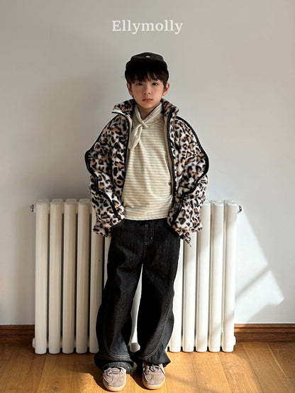 EllyMolly 圍巾造型領條紋上衣 (90-160cm)