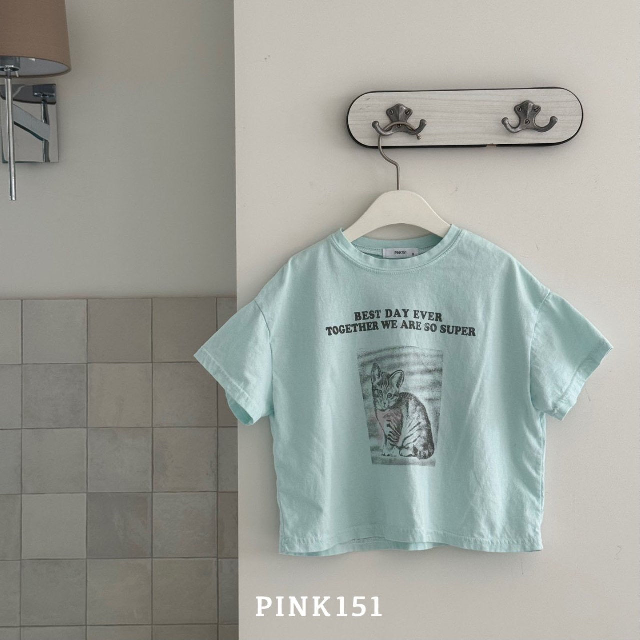 Pink151 Ribbon cat short sleeve t-shirt (kids 90-125cm)