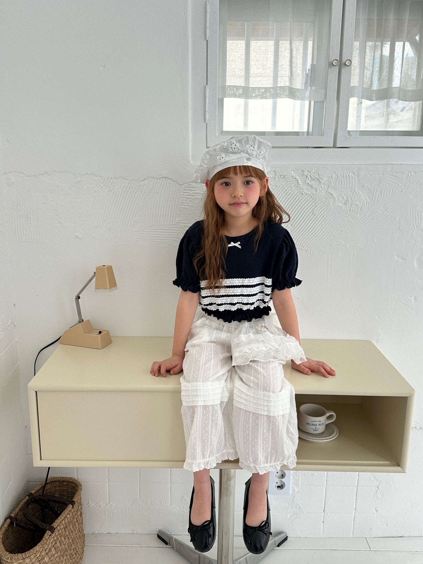 ELLYMOLLY natural pin tuck frill pants (90-145cm)