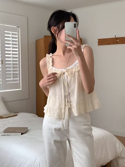 甜美木耳花邊吊帶背心 *共2色