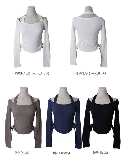 甜酷掛頸側綁蠅上衣