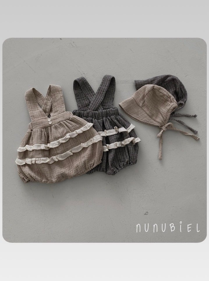 nunubiel check romper & bonnet (3-18m)