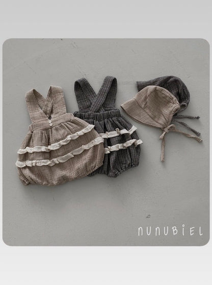 nunubiel check romper & bonnet (3-18m)
