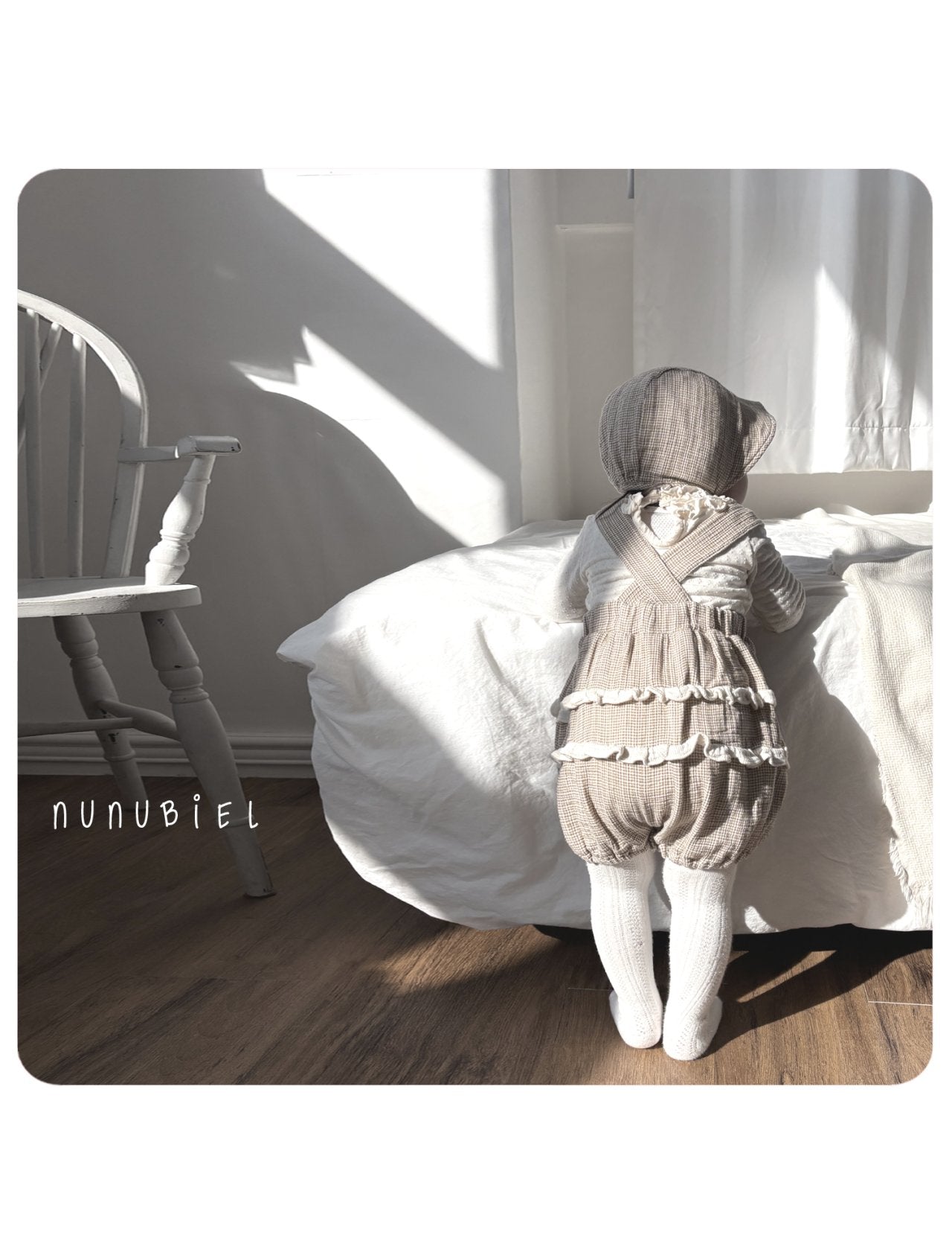 nunubiel check romper & bonnet (3-18m)