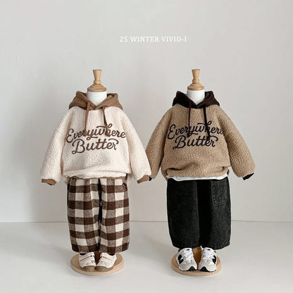 Vivid 復古格紋刺繡小熊直筒褲 (75-135cm)