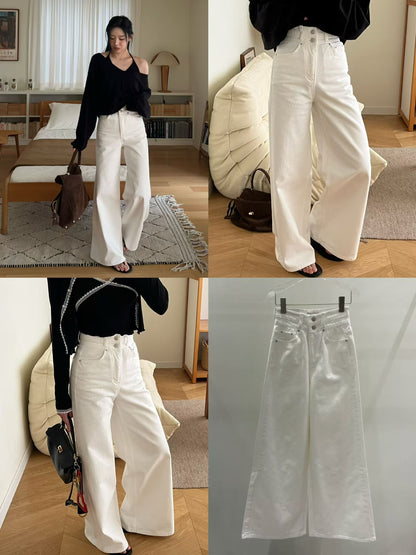 雙鈕扣高腰顯瘦腿長牛仔褲 *共3色