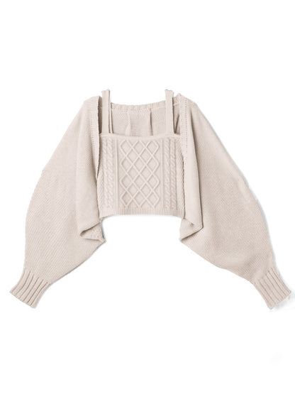 甜美針織泡泡袖SET (吊帶+外套）