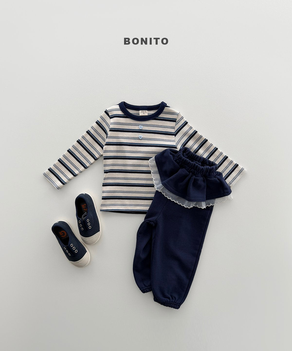 bonito heart button stripe tee (~80-140cm)