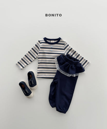 bonito heart button stripe tee (~80-140cm)
