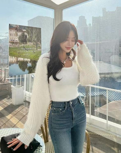 毛毛蝙蝠袖針織外套