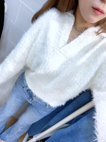 軟糯棉花糖V翻領上衣