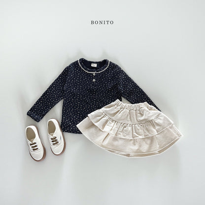 bonito flower waffle lace tee (~80-140cm)