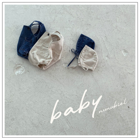 nunubiel pocket denim romper& bonnet (3-18m)