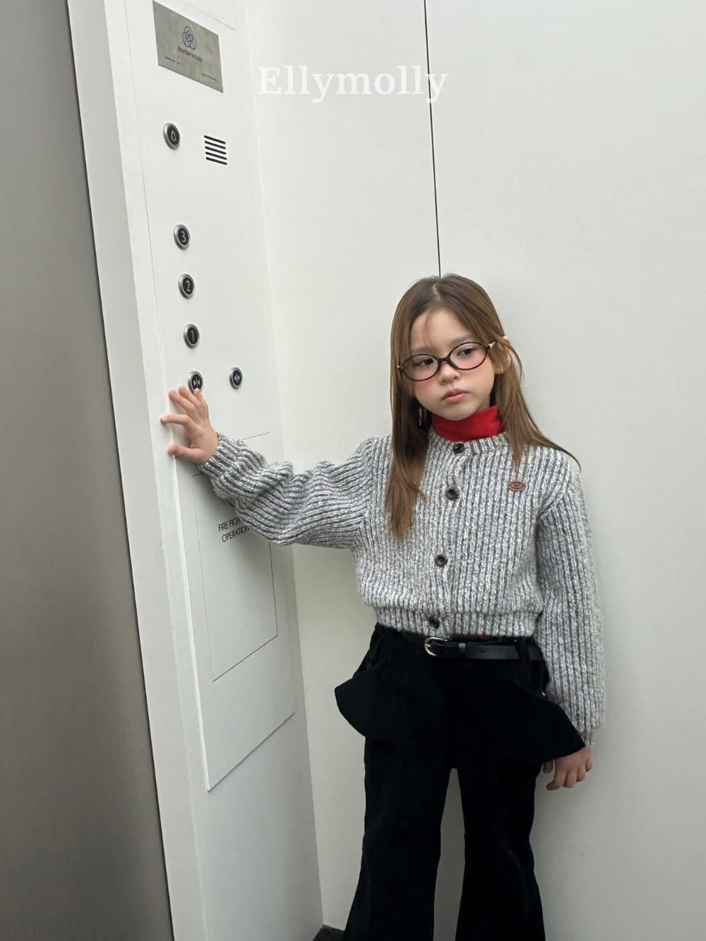 EllyMolly 針織羅狀鈕扣外套 (90-160cm)