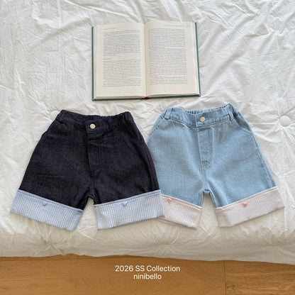 ninibello check roll up denim pants (80-130cm)