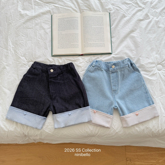 ninibello check roll up denim pants (80-130cm)