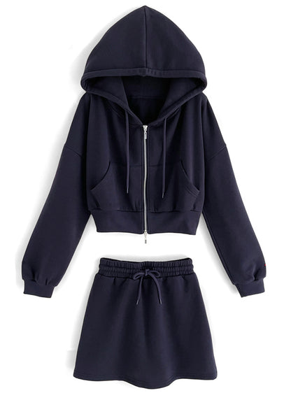 衣櫃必備休閒套裝 (外套連帽拉鏈外套+半身裙褲）