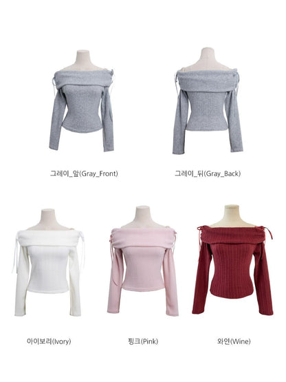 蝴蝶結一字肩top *共4色