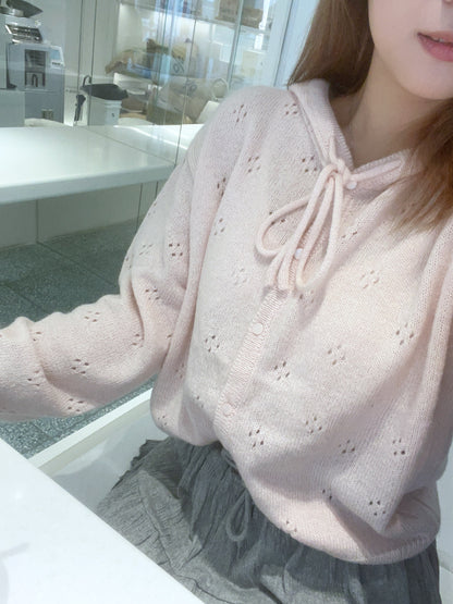 甜美通花針織連帽外套