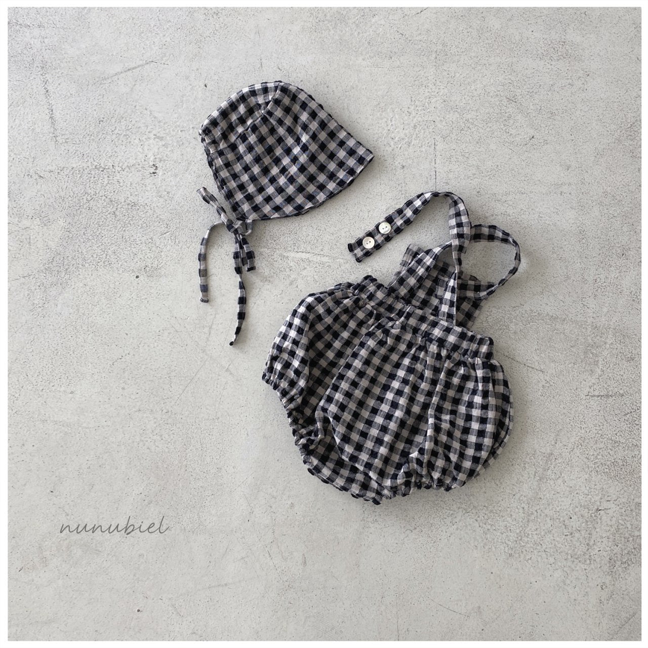 nunubiel check romper & bonnet (Bebe 3-18m)