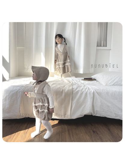 nunubiel check romper & bonnet (3-18m)