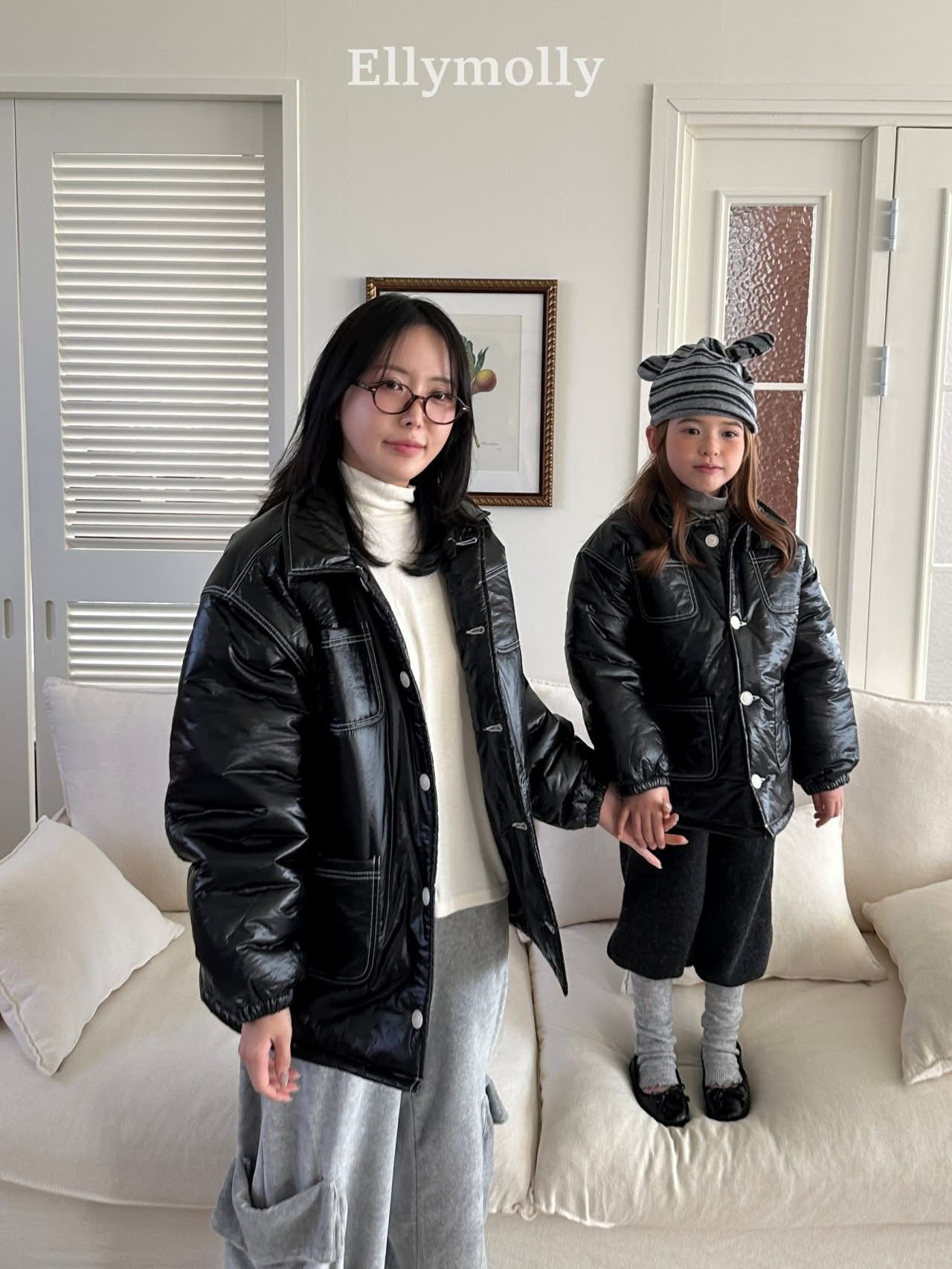 EllyMolly 亮面皮格鈕扣大衣 (90-160cm)