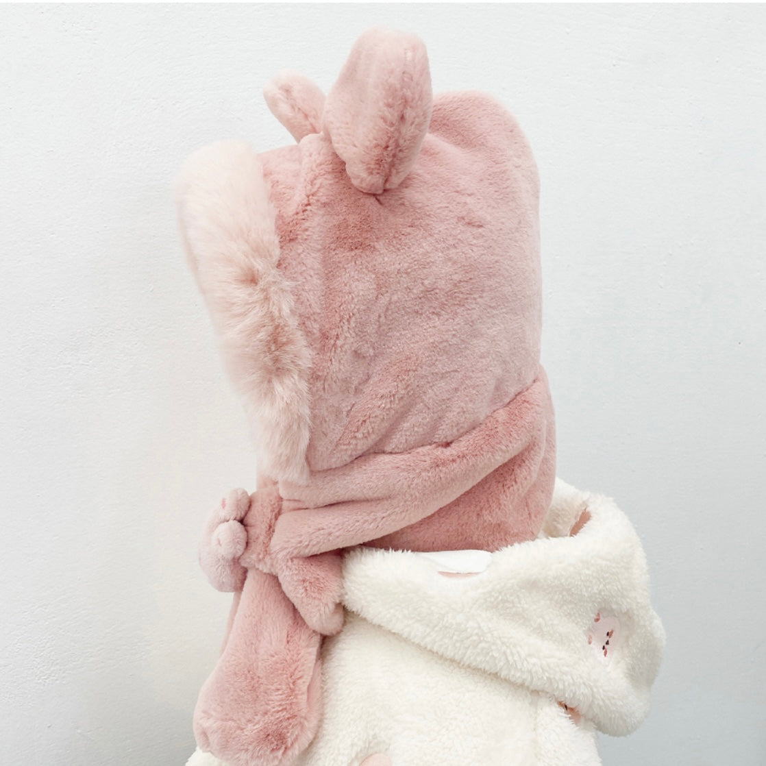 暖呼呼系列-玩偶微纖維毛絨連帽圍巾(兔兔寶貝)