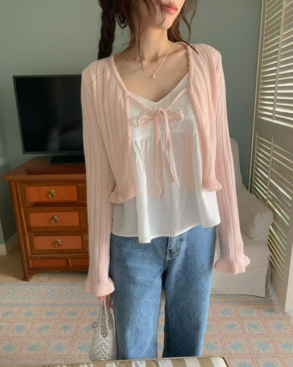 荷葉花邊綁帶蝴蝶結開衫 *共3色