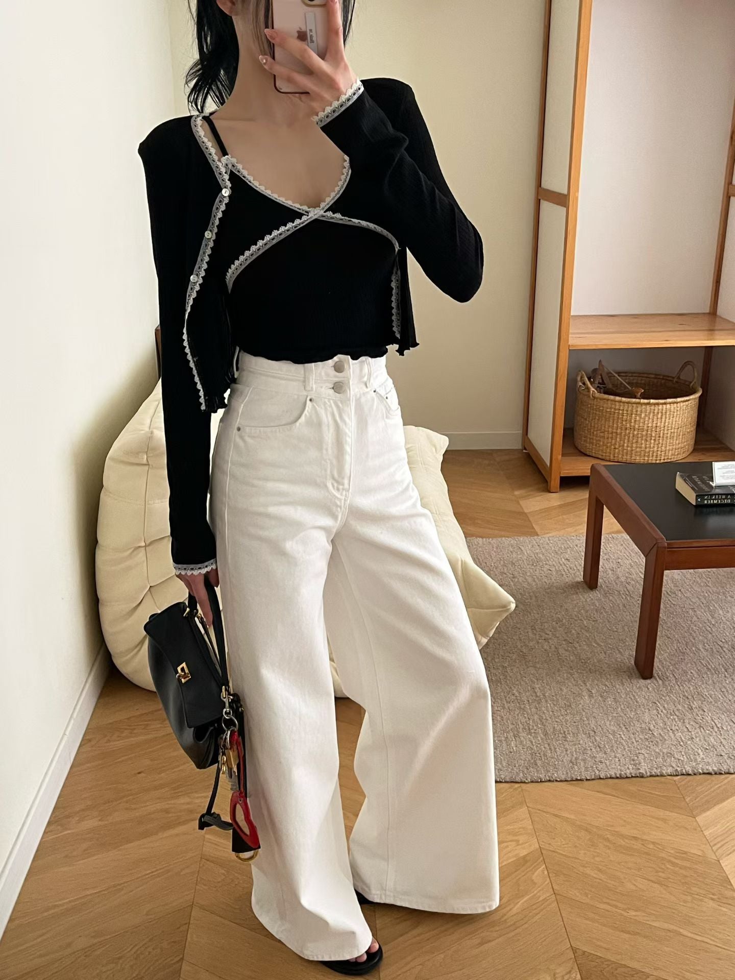 雙鈕扣高腰顯瘦腿長牛仔褲 *共3色