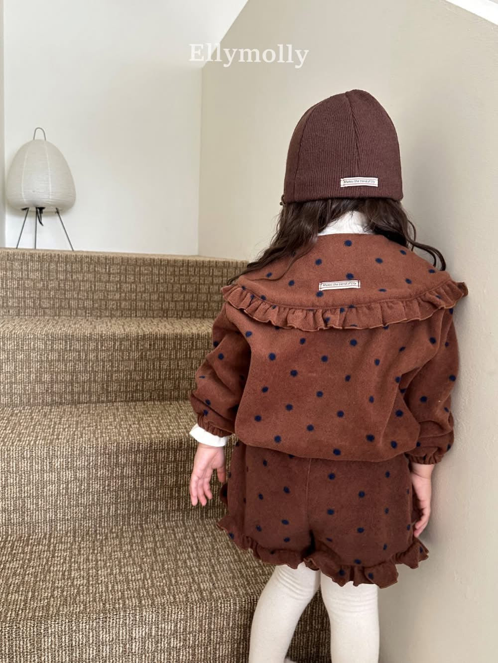 EllyMolly 撞色點點荷葉絨拉鍊上衣 (90-145cm)