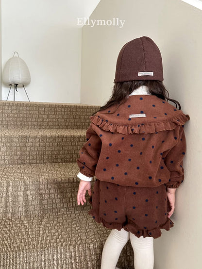 EllyMolly 撞色點點荷葉絨拉鍊上衣 (90-145cm)
