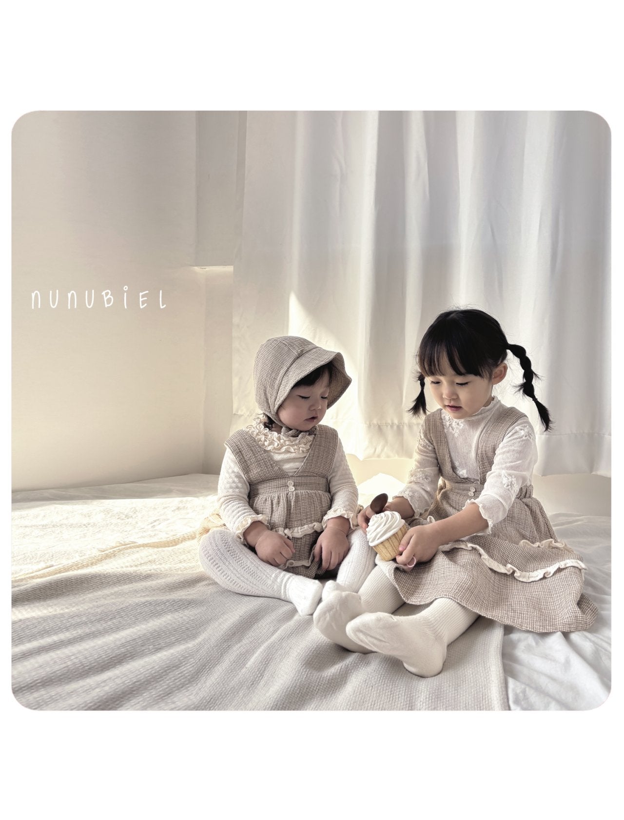 nunubiel check romper & bonnet (3-18m)