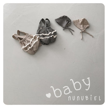 nunubiel check romper & bonnet (3-18m)
