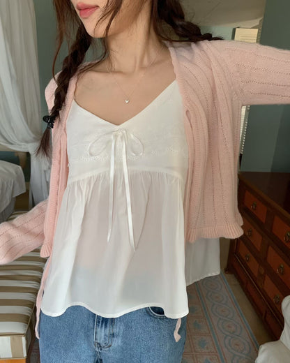 荷葉花邊綁帶蝴蝶結開衫 *共3色