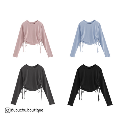 側綁繩純色上衣