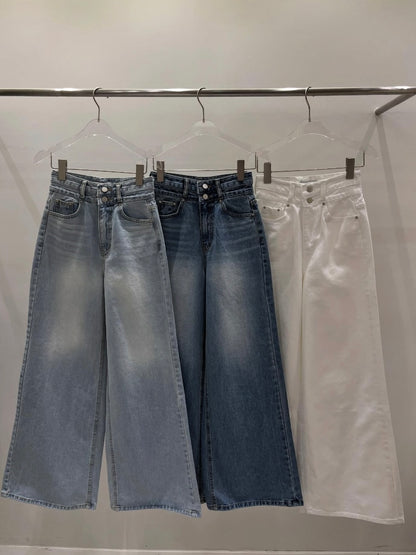 雙鈕扣高腰顯瘦腿長牛仔褲 *共3色