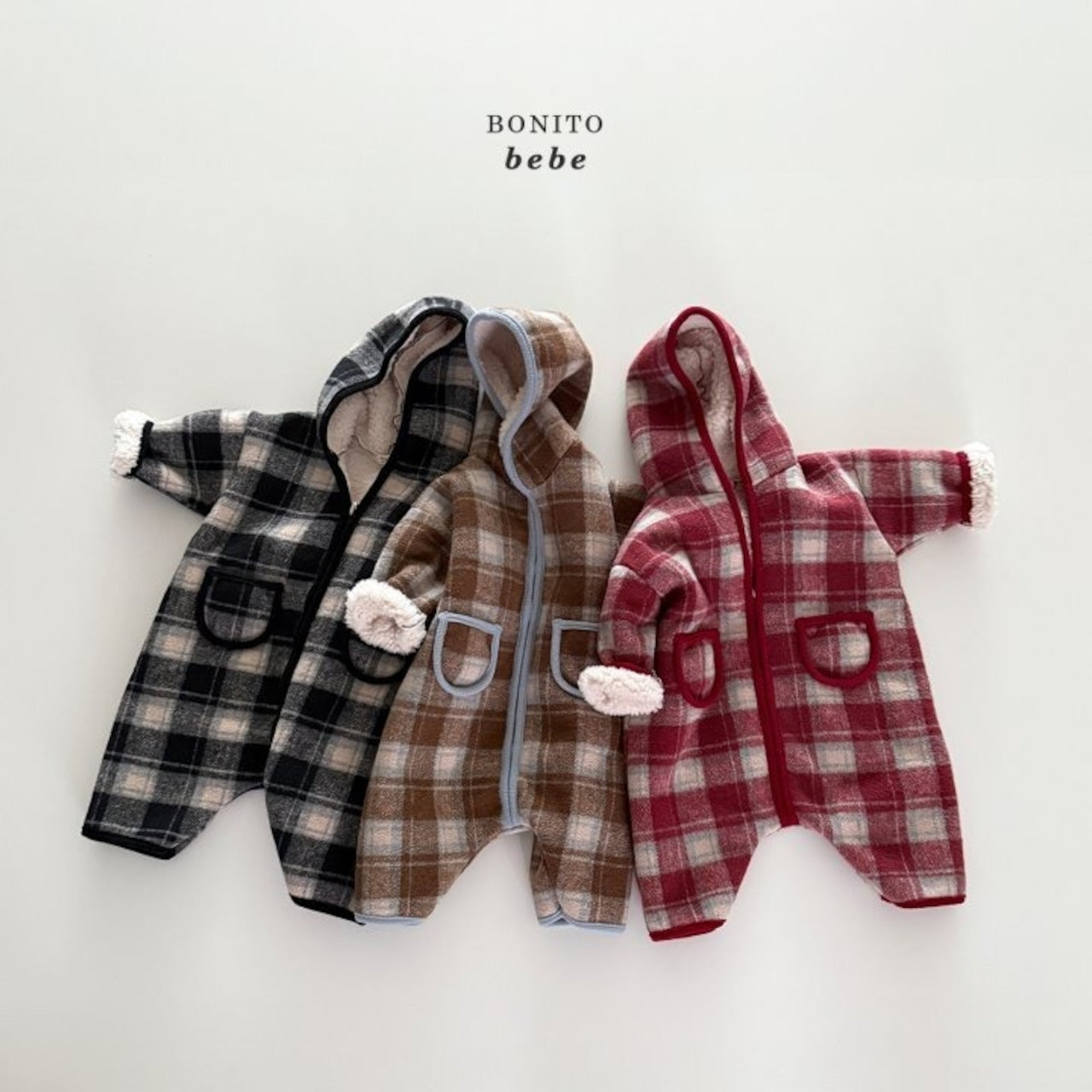 Bonito checked dumble hooded rompers (3-18m)