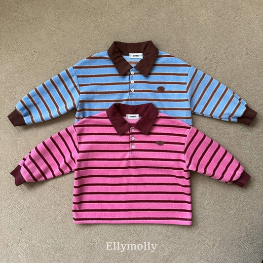 EllyMolly 咖色條紋翻領絨面上衣 (90-160cm)