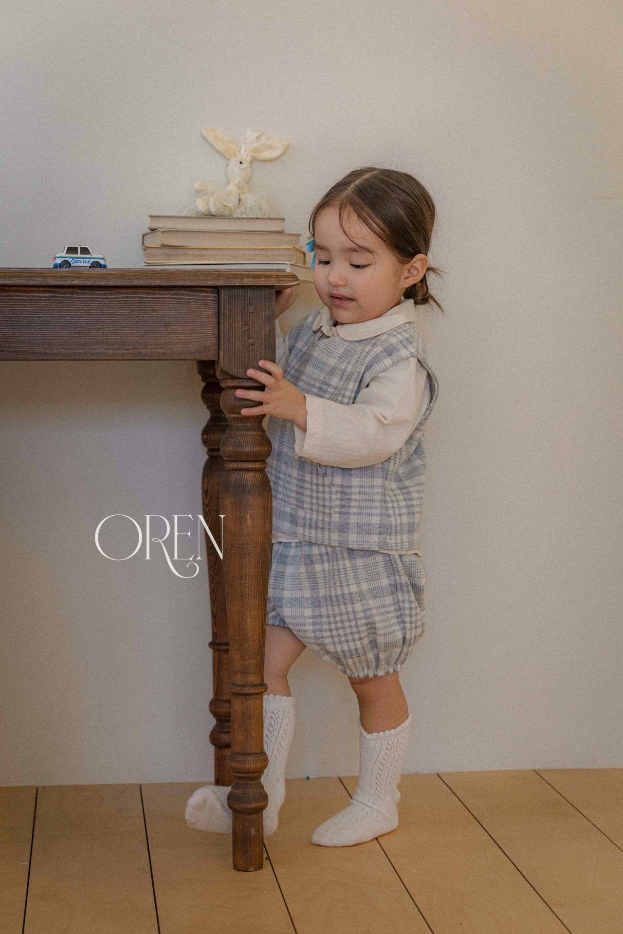 OREN tartan check vest bloomer set (75-100cm)