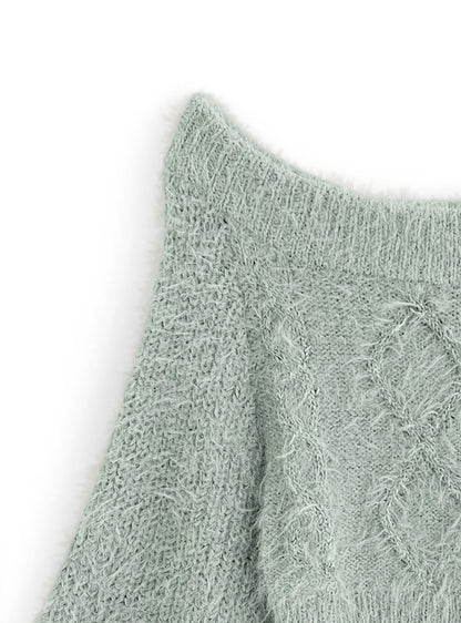 一字肩毛毛上衣