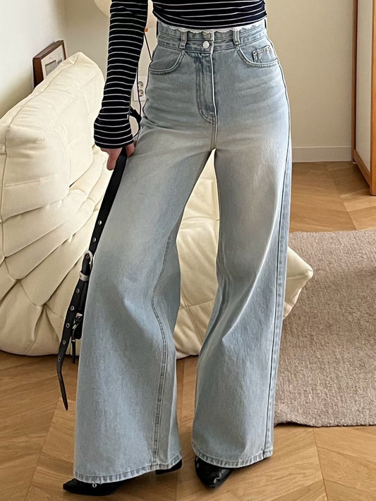 雙鈕扣高腰顯瘦腿長牛仔褲 *共3色