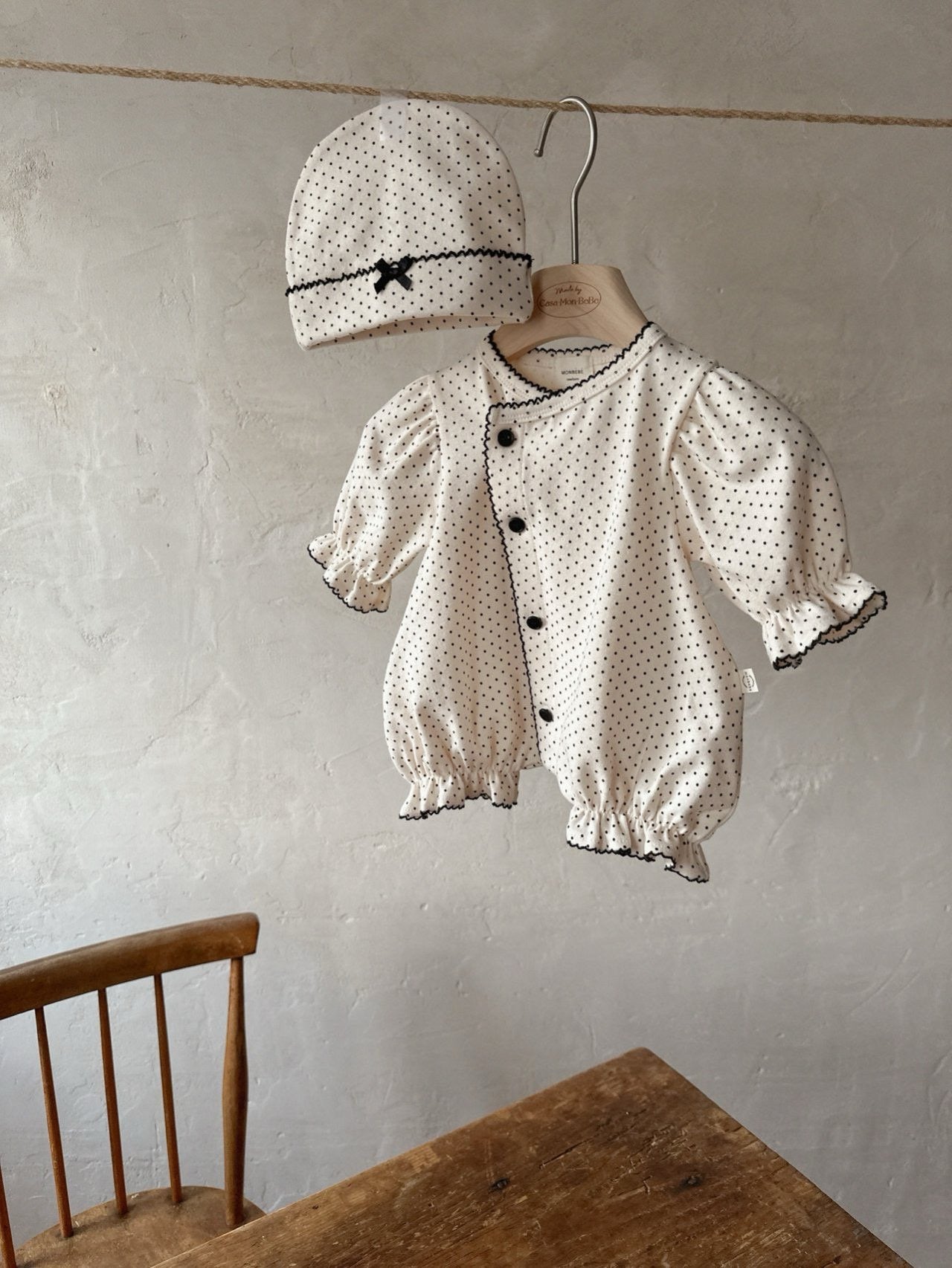 monbebe Dot Glory Suit bonnet set (nb0-12m)