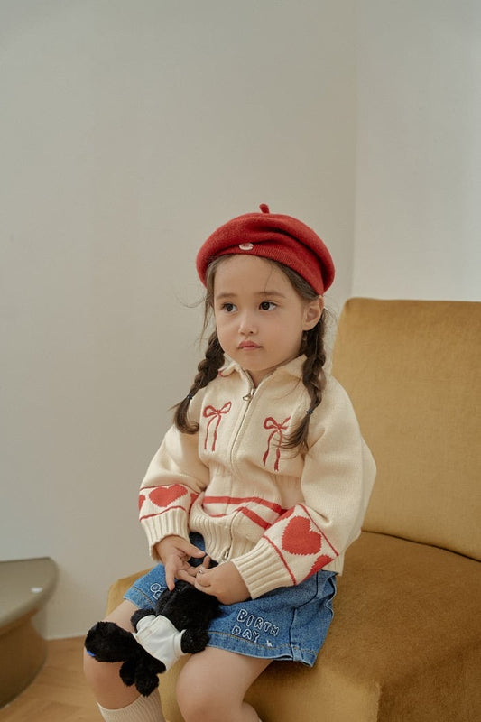 momoann heart knit zip-up (90-140cm)