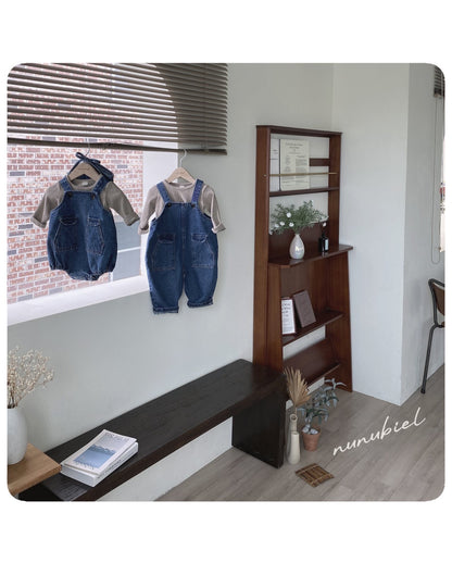 nunubiel pocket denim romper& bonnet (3-18m)