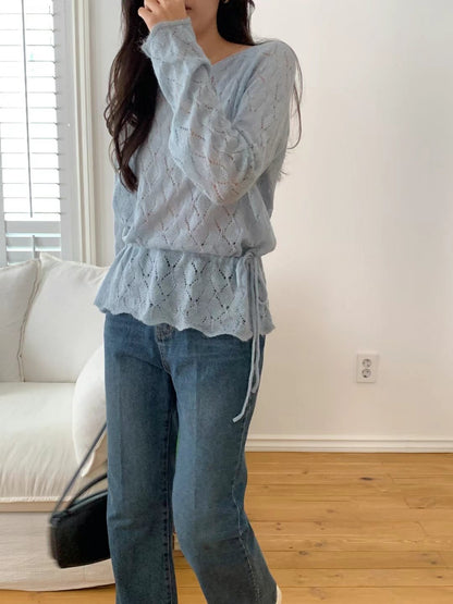修腰通花針織上衣