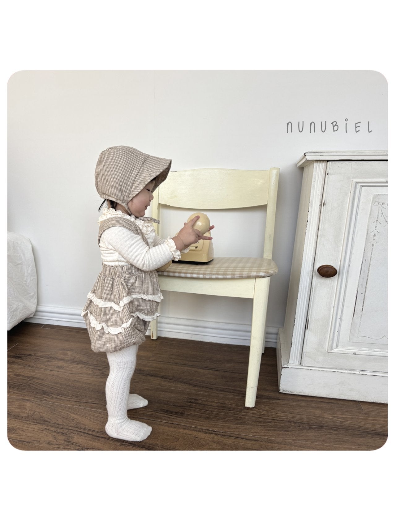nunubiel check romper & bonnet (3-18m)