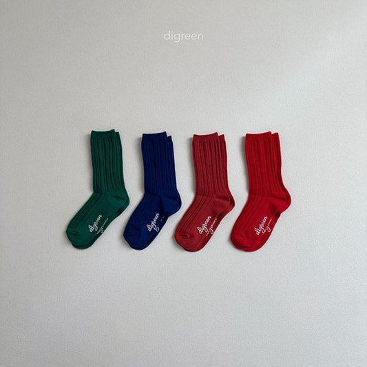 Digreen 亮色羅紋襪襪組/4雙入 (12-23cm)