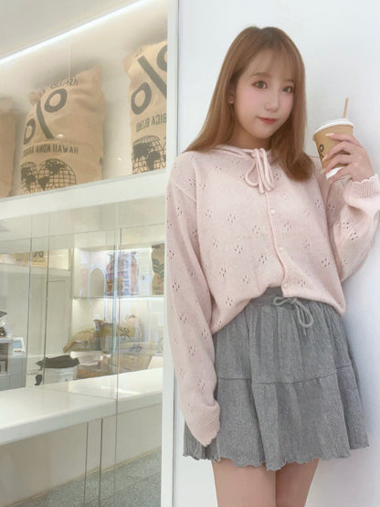 甜美通花針織連帽外套