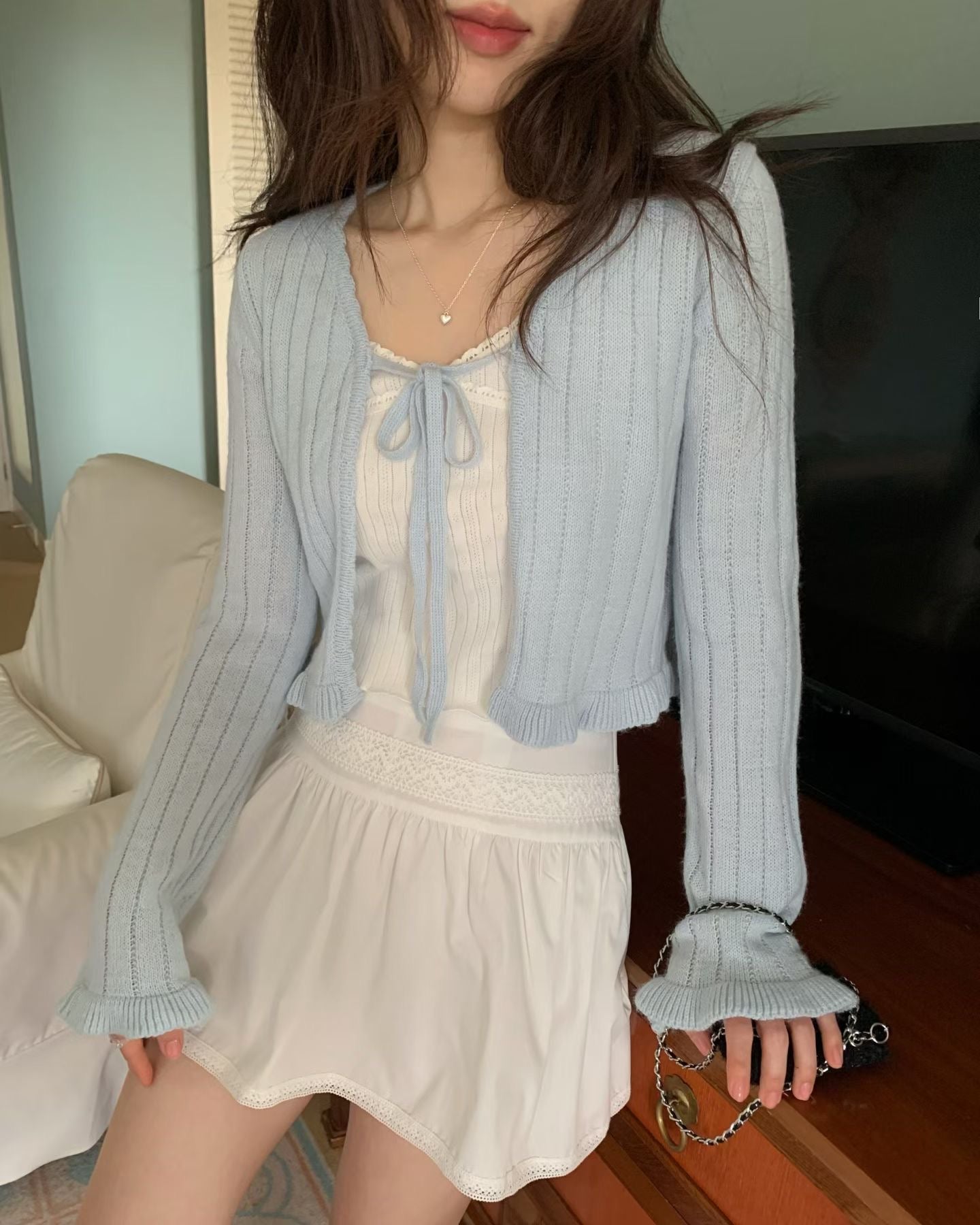 荷葉花邊綁帶蝴蝶結開衫 *共3色