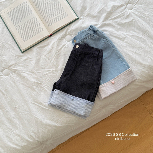 ninibello check roll up denim pants (80-130cm)